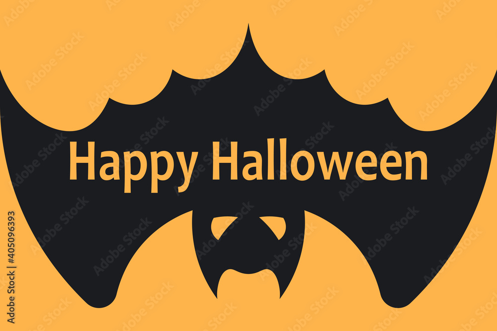 Halloween background with bat and Happy Halloween lettering . Vector illustration