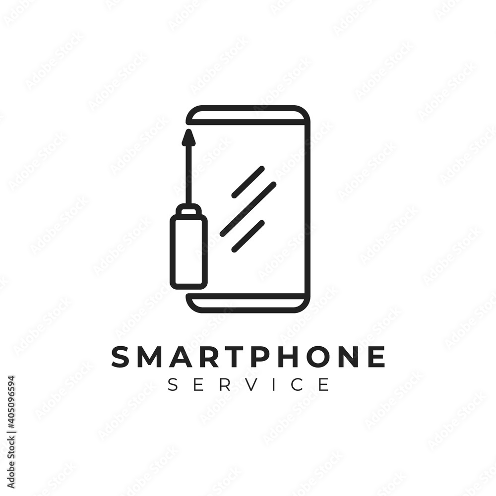 smart phone service logo design with smart phone and screwdriver combination icon illustration in line art style smart phone service logo design with smart phone and screwdriver combination icon illustration in line art style