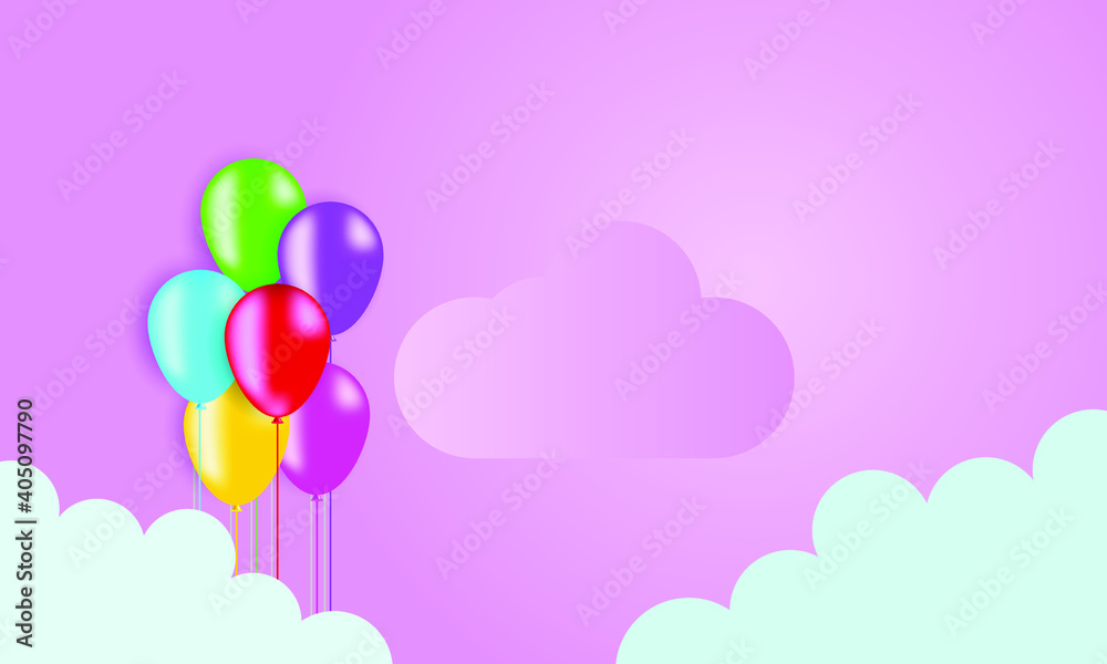 vector illustration of colorful balloons on pink background and cloud for birthday greeting card