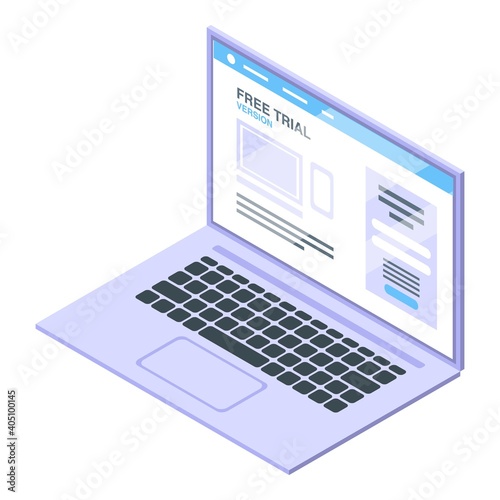 Laptop trial version icon. Isometric of laptop trial version vector icon for web design isolated on white background