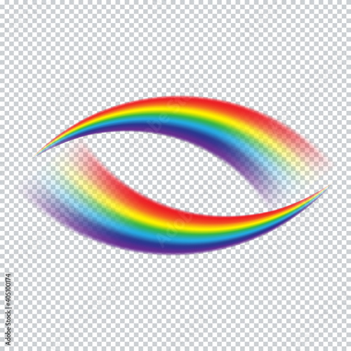 Colorful realistic multicolored rainbow on transparent background. Natural arcuate phenomenon in the sky. Vector Illustration. EPS10