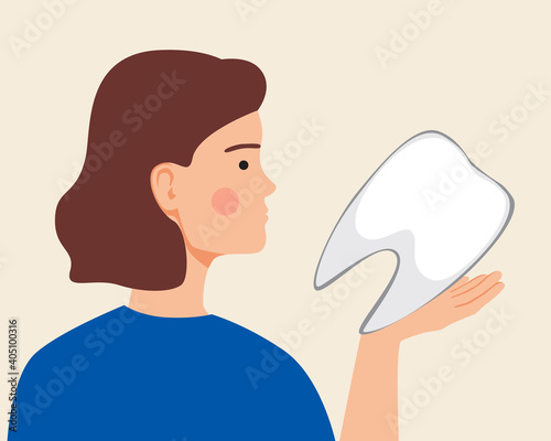 Dental clinic patient isolated as orthodology concept, flat vector stock illustration with man after orthodontic services with healthy tooth