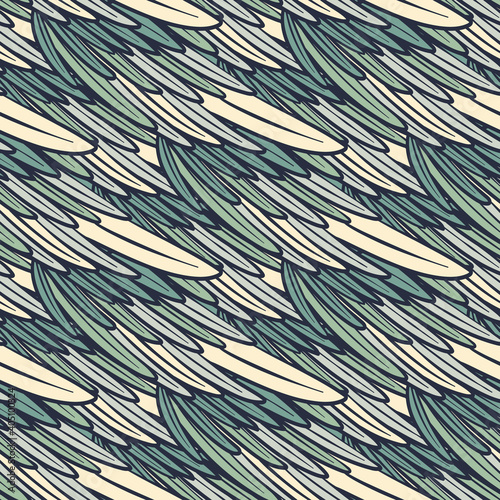 Vintage seamless pattern with hand-drawn wings feathers. Vector doodle illustration.