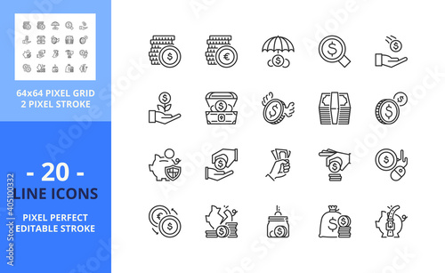 Line icons about money. Pixel perfect 64x64 and editable stroke