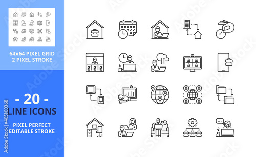 Line icons about remote working. Pixel perfect 64x64 and editable stroke