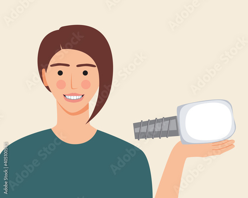 Dentistry patient smile isolated as denture concept, flat vector stock illustration with woman after orthodontic services with dental implant