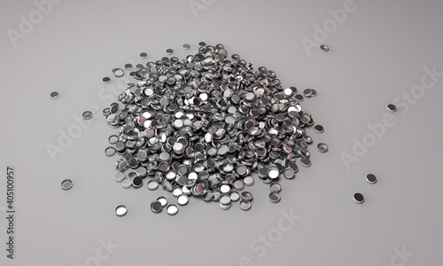 Steel corks from glass bottles on a white background, 3d rendering