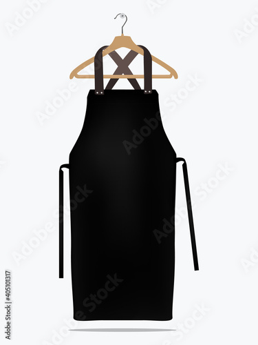 Black kitchen apron. Chef uniform for cooking vector template. Kitchen protective black apron for chef uniform illustration