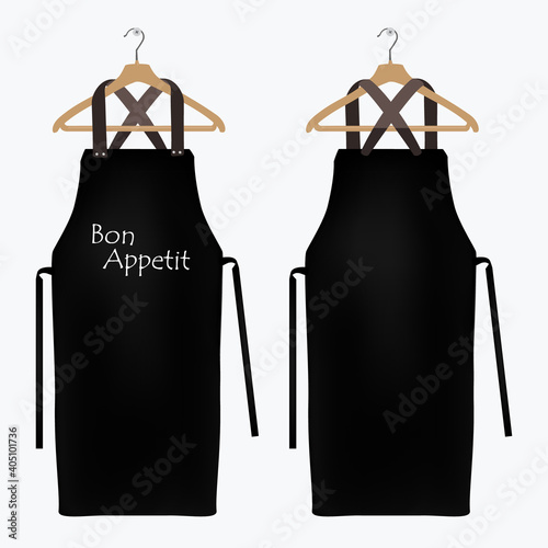 Black kitchen apron. Chef uniform for cooking vector template. Kitchen protective black apron for chef uniform illustration. Bon appetit