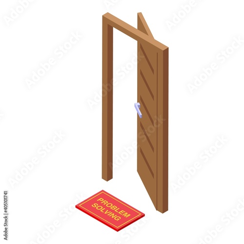 Door problem solving icon. Isometric of door problem solving vector icon for web design isolated on white background