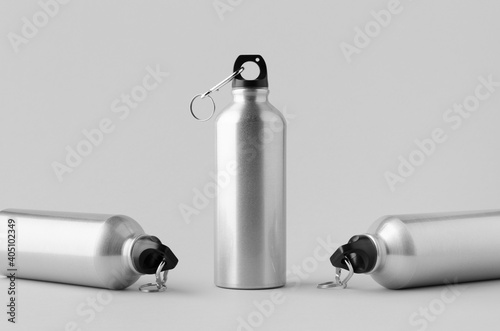 Reusable aluminum water bottle mockup.