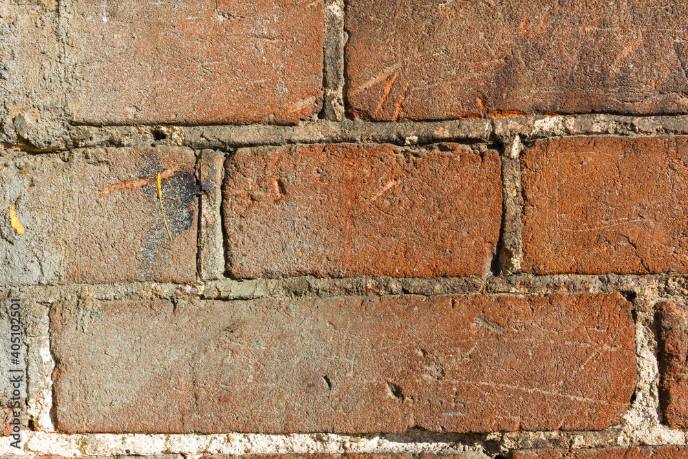 Orange brick wall. Decorative elements. Loft design. Orange brick wall. Decorative elements. Loft design.