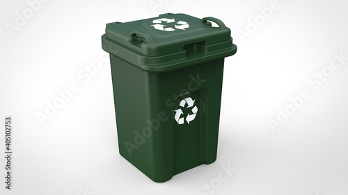 green trash can on a white background, garbage recycling, trash can, isolated