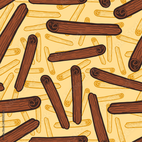 Seamless background with a pattern of hand drawn cinnamon stick