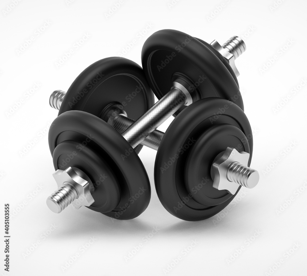 Two dumbbells on white isolated background Two dumbbells on white isolated background