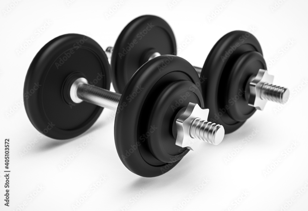Two dumbbells on white isolated background Two dumbbells on white isolated background