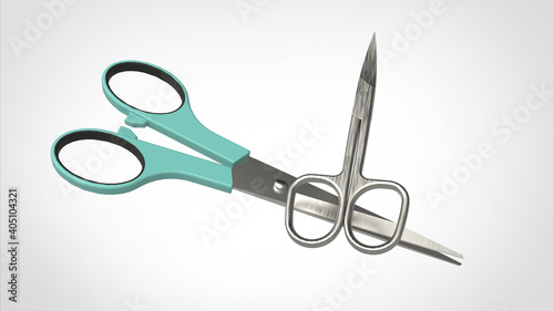 Two scissors on white isolated background