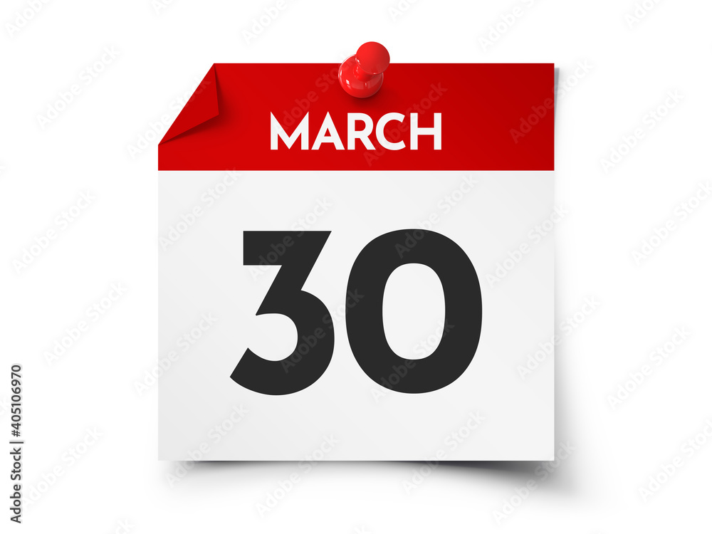 March 30 day calendar