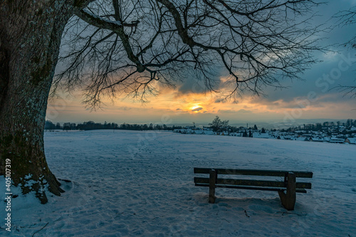 Fantastic snowy winter landscape near Heiligenberg on Lake Constance