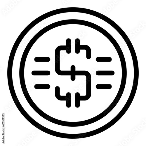 Dollar coin icon. Outline dollar coin vector icon for web design isolated on white background