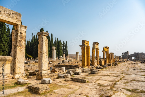 Hierapolis ancient city ruins Pamukkale Turkey. UNESCO world heritage site.