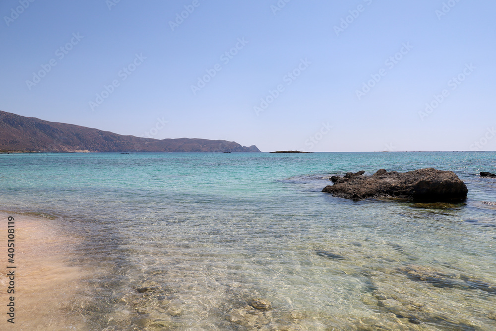 The magnificent beach of Elafonisi in Crete and its turquoise water, Greece