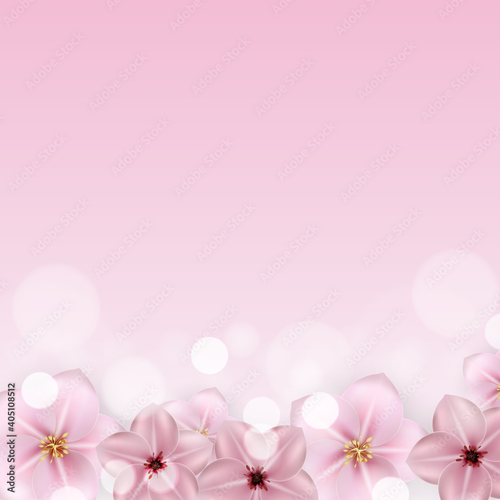 Realistic beautiful 3d sprind and summer pink flower background. Vector Illustration EPS10