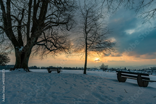 Fantastic snowy winter landscape near Heiligenberg on Lake Constance