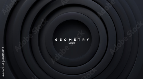 Black concentric rings. Abstract geometric background.