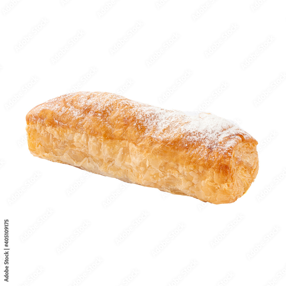 Isolated puff pastry sugar bun on the white background Isolated puff pastry sugar bun on the white background