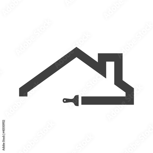 Logotipo pincel con pincelada con forma de tejado de casa en color gris