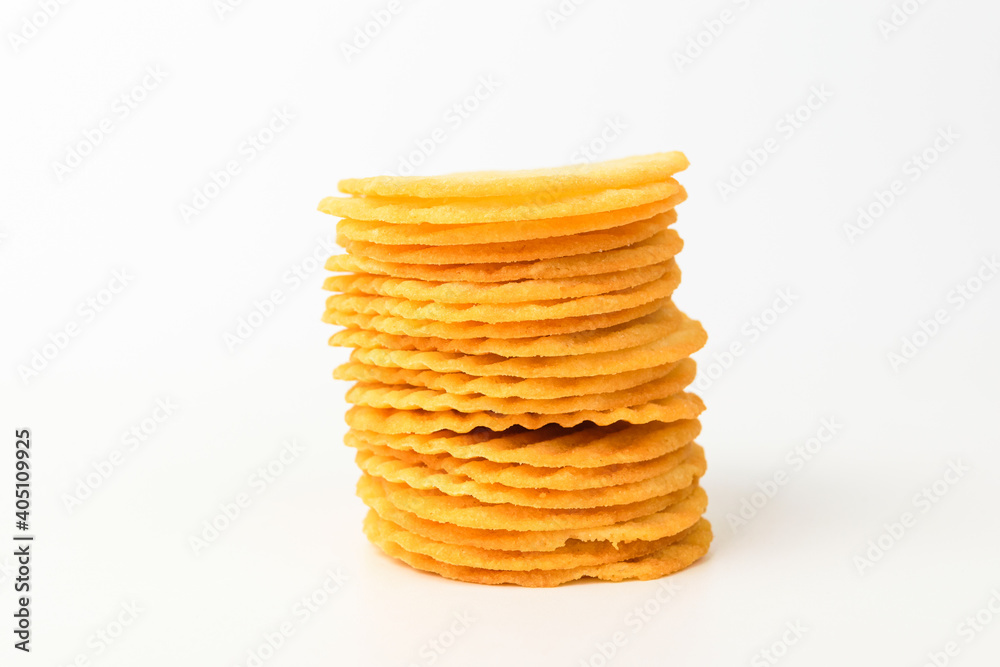 Potato chips on white background Potato chips on white background