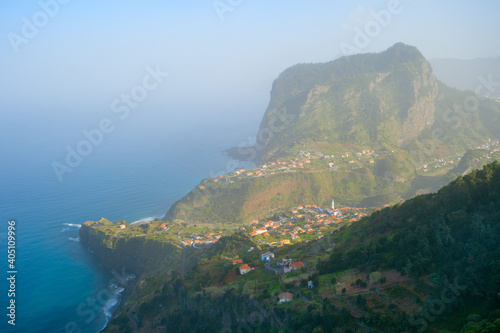Landscape Maderia village mountains ocean