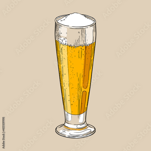 Pilsner beer glass. Hand drawn vector multicolor illustration.