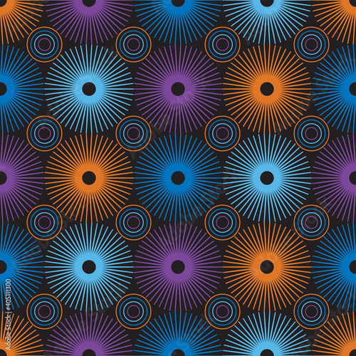 African Design Pattern in Orange, Blue and Purple for Fabric and Textile Print