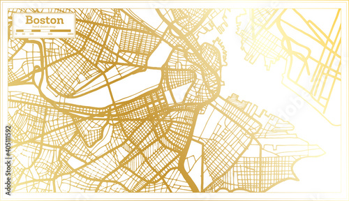 Boston USA City Map in Retro Style in Golden Color. Outline Map.