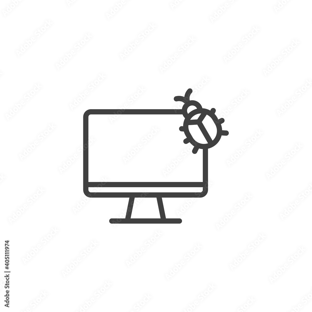 Computer virus bug line icon. linear style sign for mobile concept and web design. PC bug outline vector icon. Symbol, logo illustration. Vector graphics