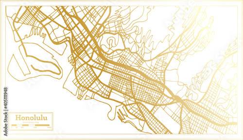 Honolulu USA City Map in Retro Style in Golden Color. Outline Map.