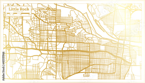 Little Rock USA City Map in Retro Style in Golden Color. Outline Map.