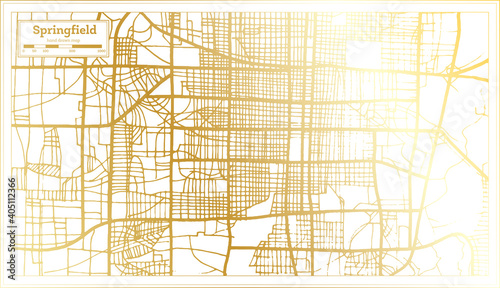 Springfield USA City Map in Retro Style in Golden Color. Outline Map.
