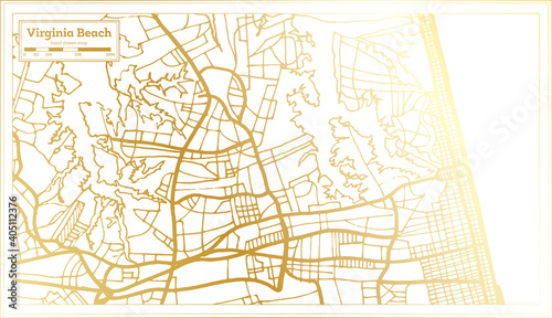 Virginia Beach USA City Map in Retro Style in Golden Color. Outline Map.