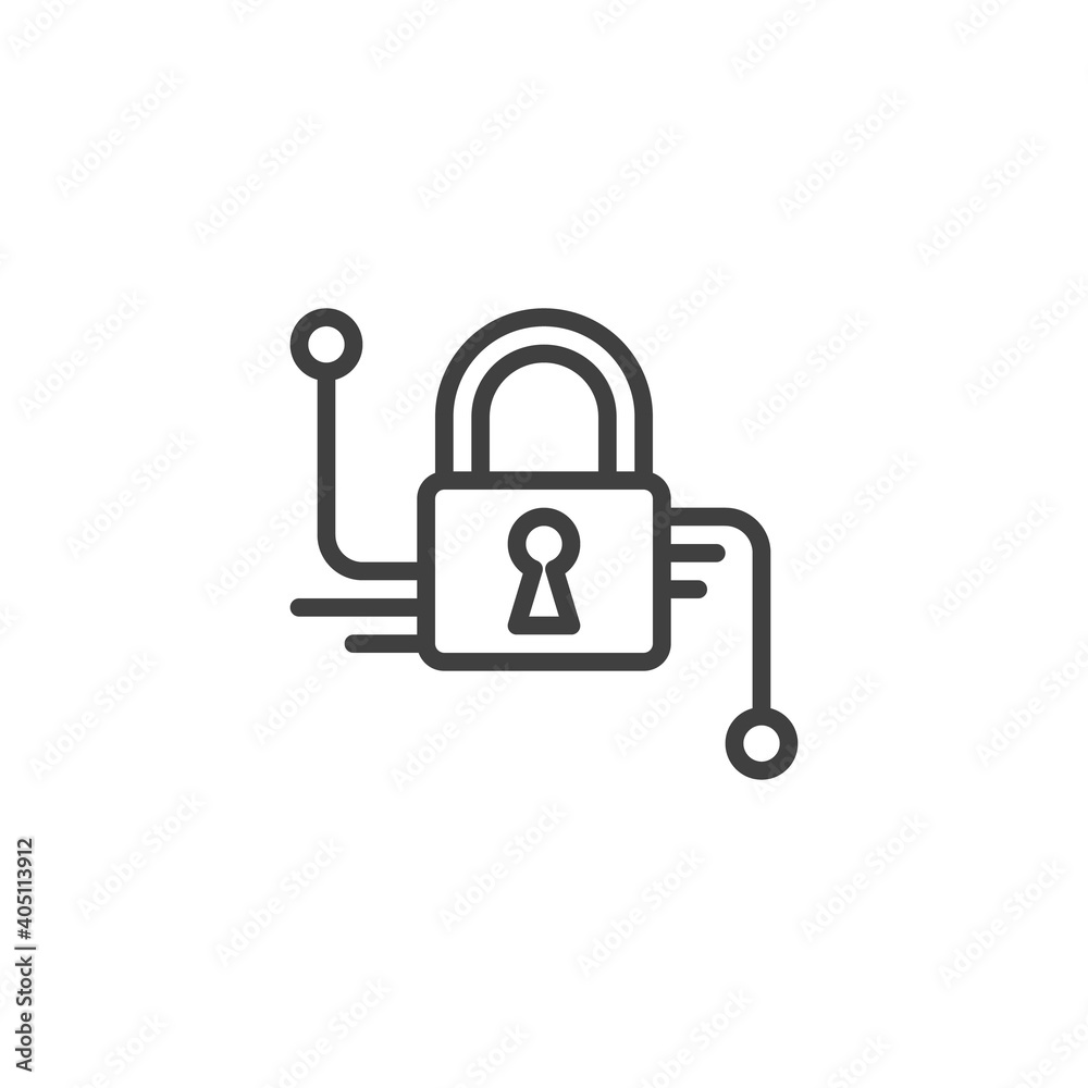 Cyber protection line icon. linear style sign for mobile concept and web design. Security lock outline vector icon. Symbol, logo illustration. Vector graphics Cyber protection line icon. linear style sign for mobile concept and web design. Security lock outline vector icon. Symbol, logo illustration. Vector graphics
