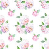 Beautiful watercolor peony flowers pattern design. Floral hand drawn illustration for wallpaper, textile or wrapping paper