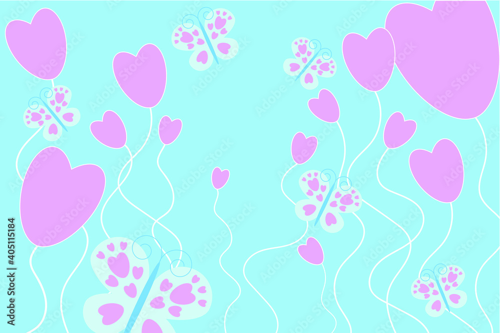 Cute flowers-balloons hearts and butterflies  