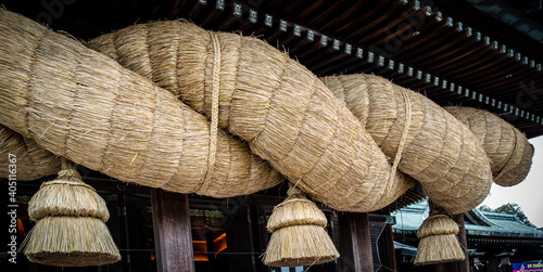 Shimenawa at Miyajidake Shrine in Fukutsu City, Fukuoka Prefecture photo