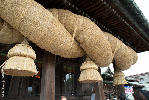 Shimenawa at Miyajidake Shrine in Fukutsu City, Fukuoka Prefecture photo