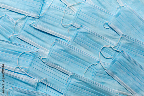 Full frame blue disposable protective face masks
