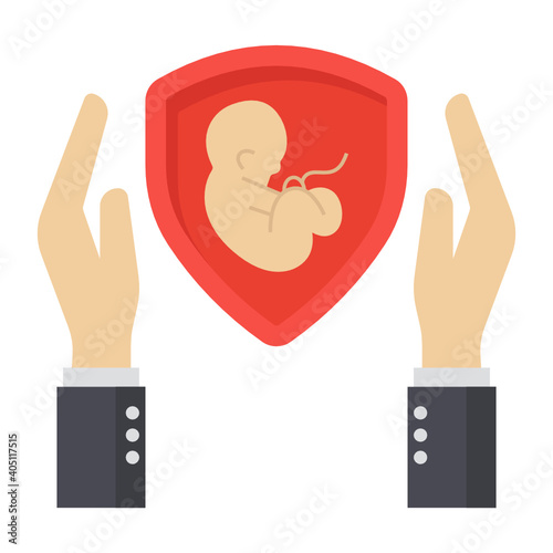 Family Maternity medical insurance concept, womb shield vector color icon design, Financial loss Protection Symbol on white background, Risk management Sign,