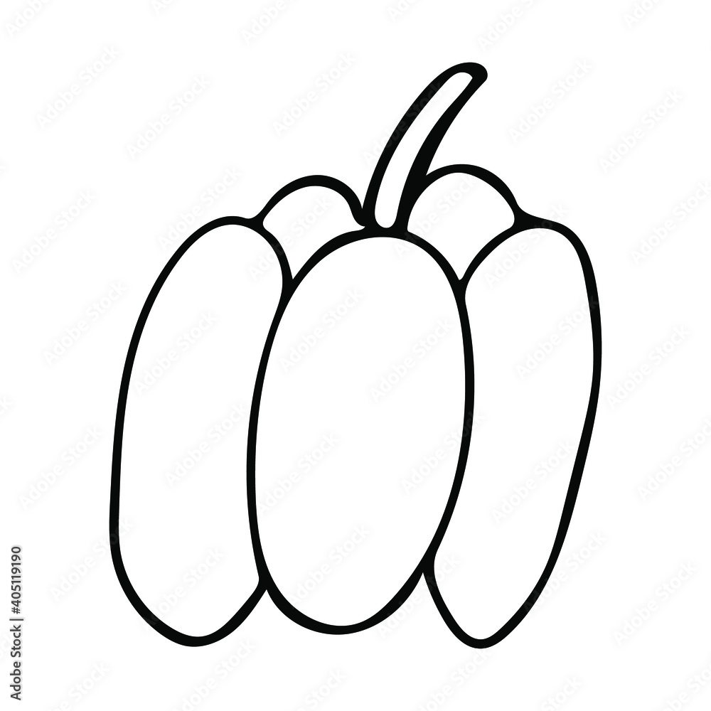 Cute hand drawn vegetable - sweet pepper. Doodle vector illustration for vegetable blanks, cooking recipes and kitchen design. Cute hand drawn vegetable - sweet pepper. Doodle vector illustration for vegetable blanks, cooking recipes and kitchen design.