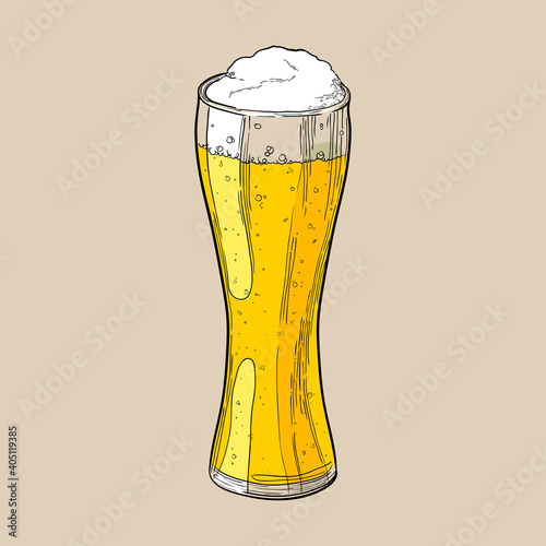 Weizen beer glass. Hand drawn vector multicolor illustration.